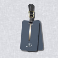 Cool Dark Blue Faux Metal Stripe Monogram