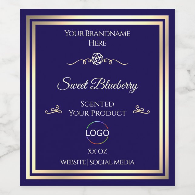 Cool Dark Blue Product Label Gold Frame with Logo (Single Label)
