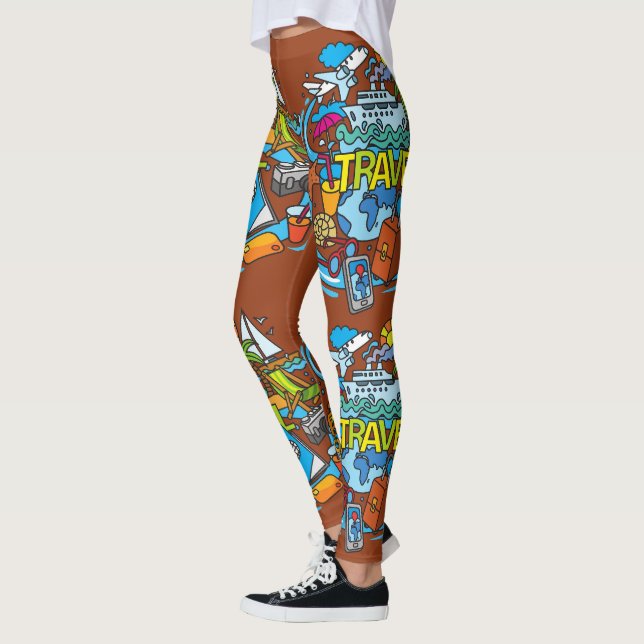 Cool dark brown background Cartoon drawing Leggings (Left)