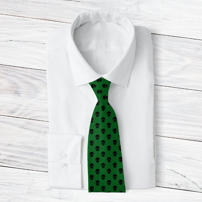 Cool Dark Green Black Skull Dots Pattern Mens Tie (Creator Uploaded)