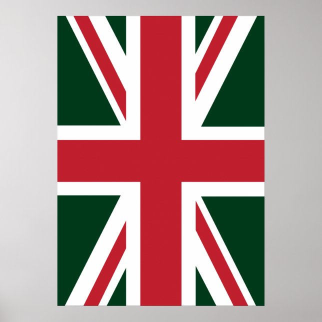 Cool Dark Green Red Union Jack British(UK) Flag Poster (Front)