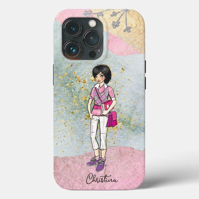 Cool Dark Hair Fashionable Girl Name Case-Mate iPhone Case (Back)