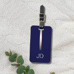 Cool Dark Navy Blue Faux Metal Stripe Monogram Luggage Tag<br><div class="desc">Elegant customisable dark blue luggage tag with FAUX metal stripe and your bold monogram.</div>