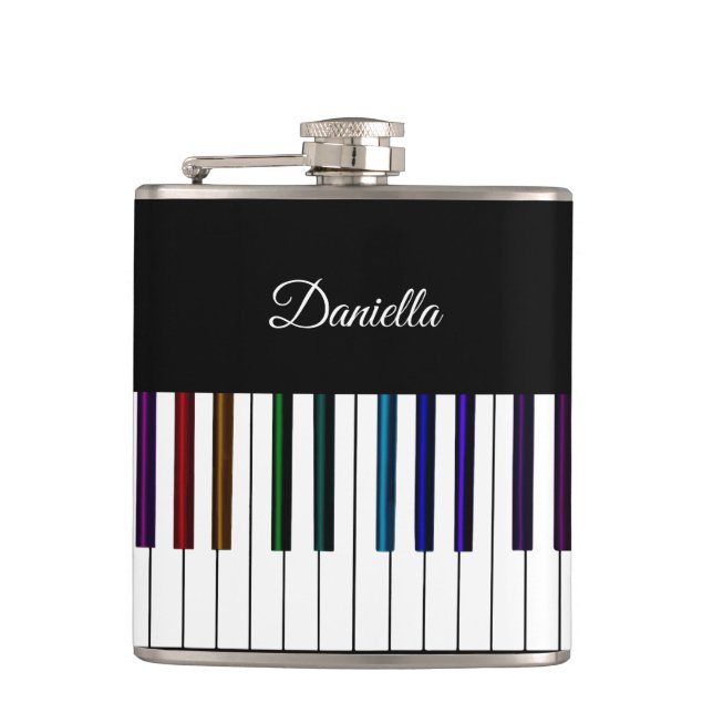 Cool Dark Psychedelic Piano Keyboard Music Flask (Front)
