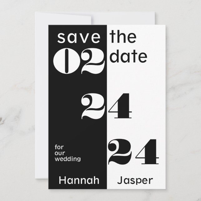 Cool Date Numbers Typography Black Wedding Save The Date (Front)