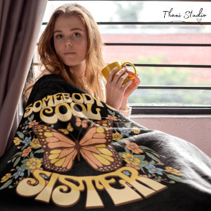 Cool Daughter Butterfly Wild Flower Vintage Retro Fleece Blanket