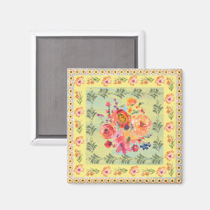 Cool decorative artistic watercolor floral retro magnet