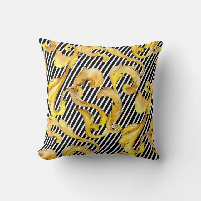 Cool Decorative Baroque Pattern on Stripes Cushion (Front)