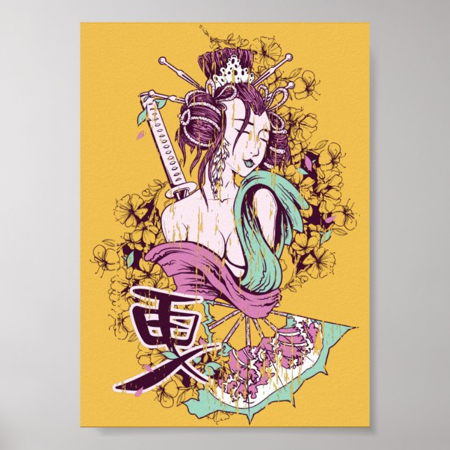 cool decorative Japanese samurai geisha art Poster (Front)