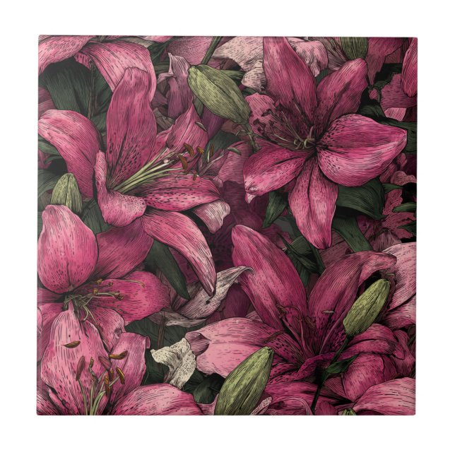 Cool Decorative Lilies  Tiles  For Kitchen Floor (Front)