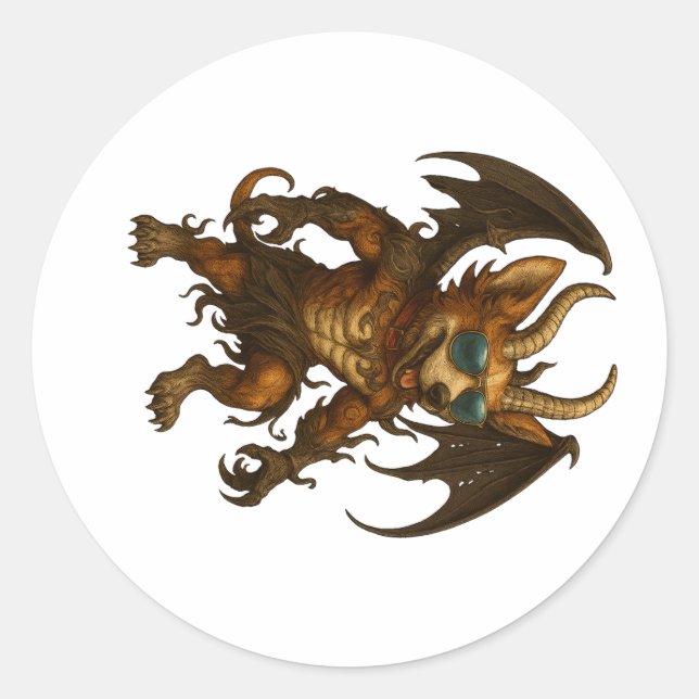 Cool Demon Corgi with Horns & Sunglasses Classic Round Sticker (Front)
