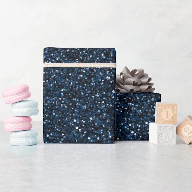 Cool Denim Blue Fine Glitter Pattern Wrapping Paper (Baby Shower)