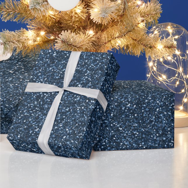 Cool Denim Blue Fine Glitter Pattern Wrapping Paper (Holidays)