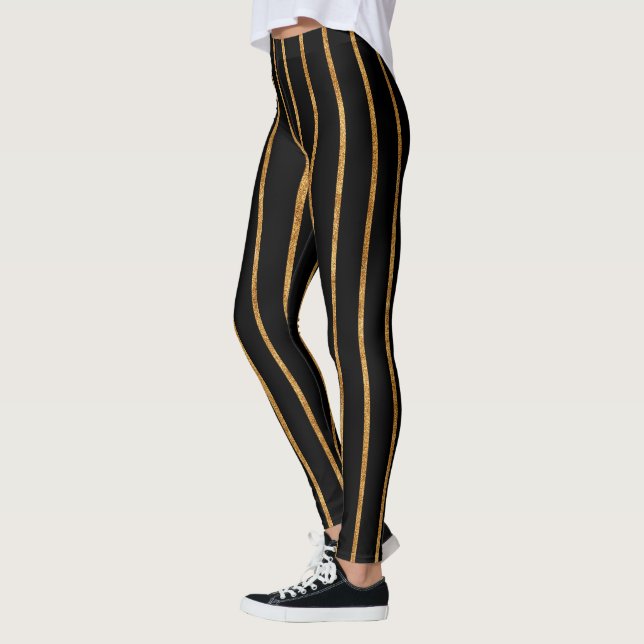 cool design golden stripes pattern cosmic black leggings (Left)