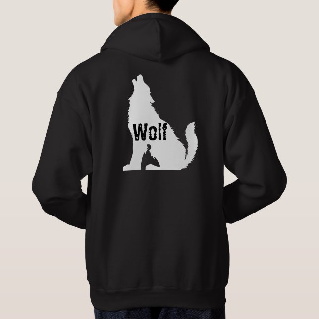 Cool design wolf for him Black and white  Hoodie (Back)