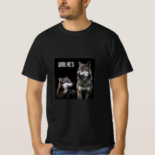 Cool design wolves print for him black T-Shirt