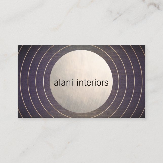 Cool Designer Brushed Silver Circle Modern Wood Business Card (Front)