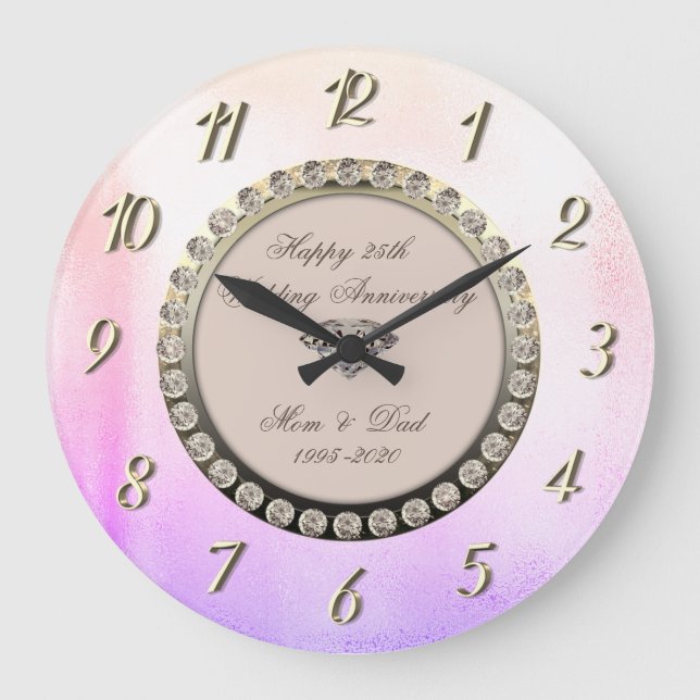 Cool Diamonds Metallic  25th Wedding Anniversary Large Clock (Front)