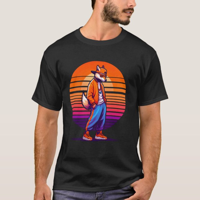 Cool Dingo Modern Urban Style Sunset Retro Art T-Shirt (Front)