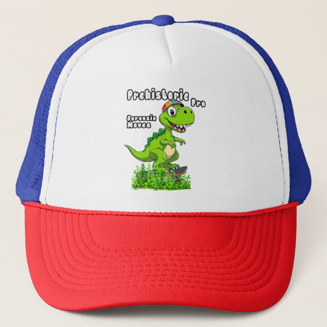 Cool Dino on a Skateboard Trucker Hat (Front)