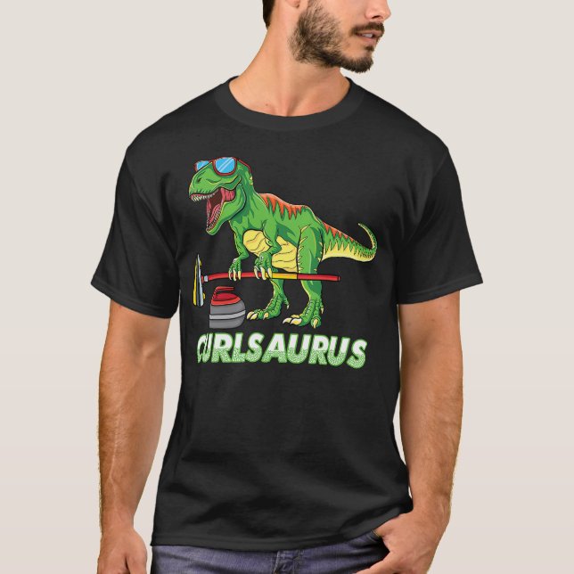 cool Dinosaur curling T Rex curler winter ice Spor T-Shirt (Front)