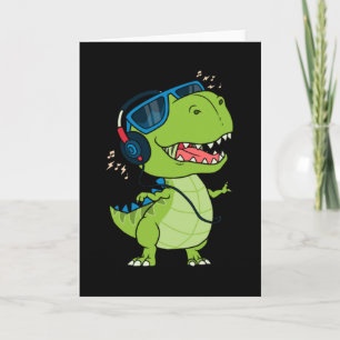 Cool dinosaur listening to music card