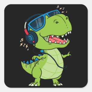 Cool dinosaur listening to music square sticker