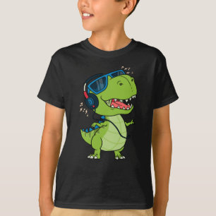 Cool dinosaur listening to music T-Shirt