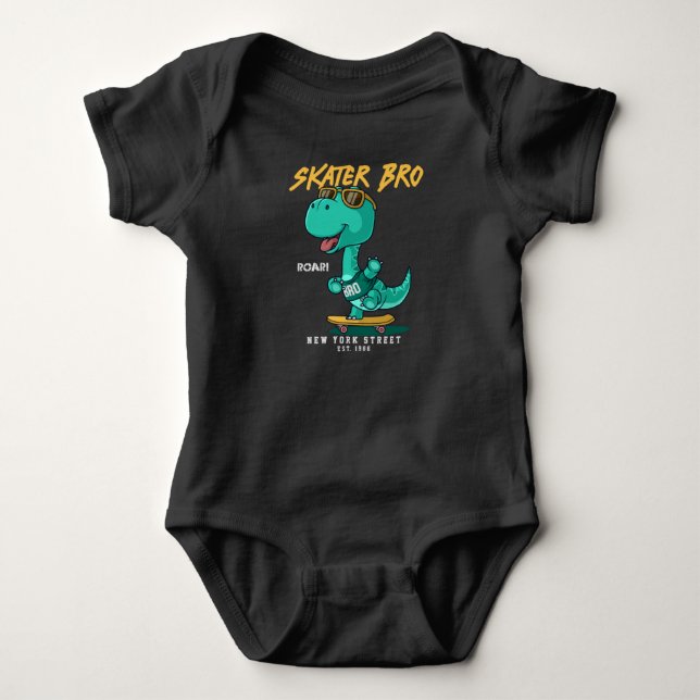 Cool dinosaur playing skateboard baby bodysuit (Front)