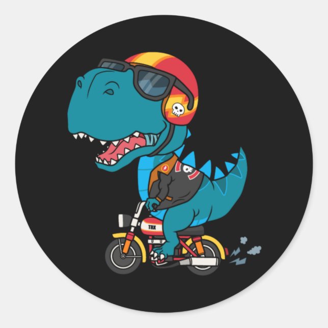 Cool dinosaur riding a motorcycle classic round sticker (Front)
