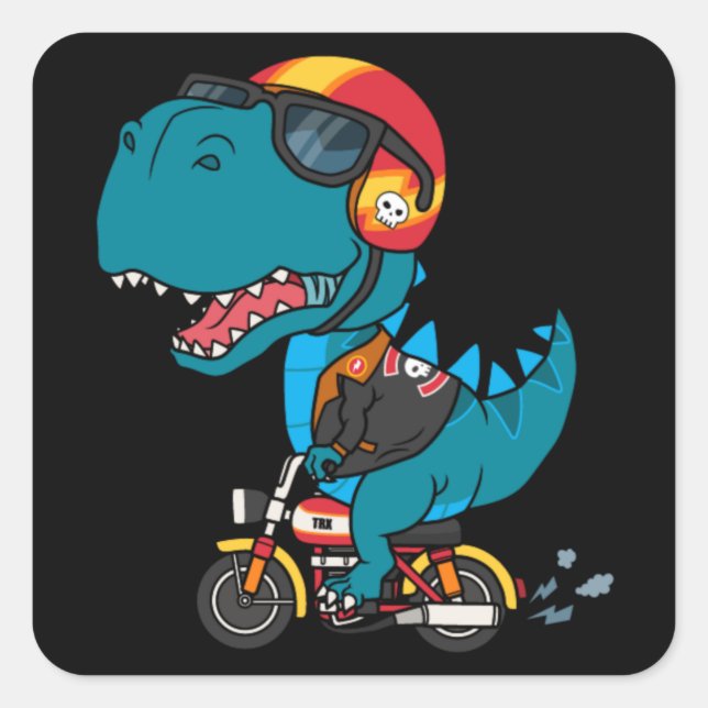 Cool dinosaur riding a motorcycle square sticker (Front)