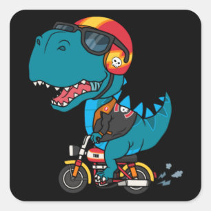 Cool dinosaur riding a motorcycle square sticker