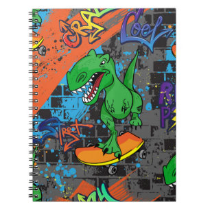 Cool Dinosaur Skateboard Seamless Pattern Notebook