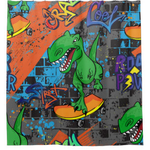 Cool Dinosaur Skateboard Seamless Pattern Shower Curtain