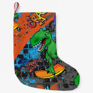 Cool Dinosaur Skateboard Seamless Pattern Small Christmas Stocking