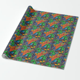 Cool Dinosaur Skateboard Seamless Pattern Wrapping Paper