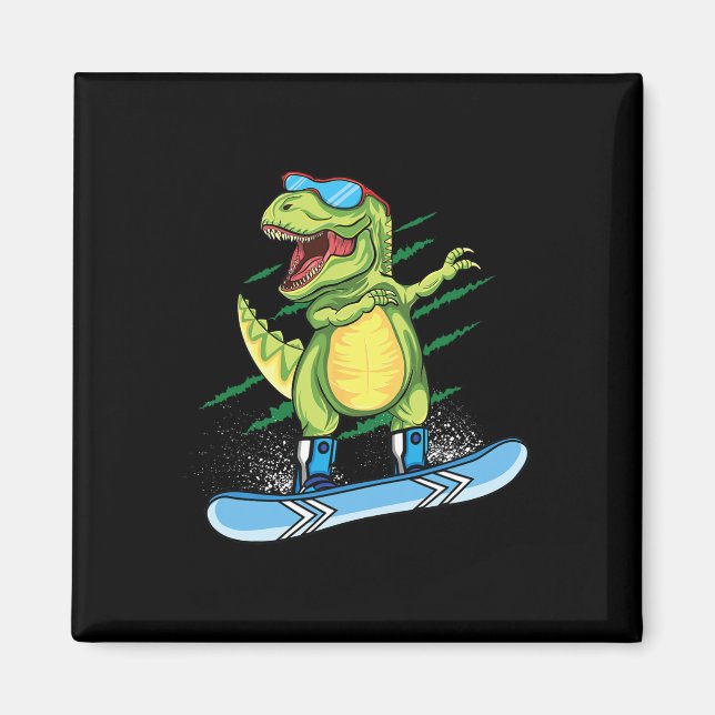 Cool Dinosaur Snowboarding Skiing Dabbing T Rex Sn Magnet (Front)