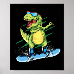 Cool Dinosaur Snowboarding Skiing Dabbing T Rex Sn Poster