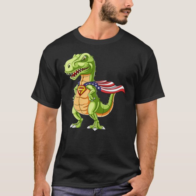 Cool Dinosaur T-Rex T Shirt, Super Captain USA Her T-Shirt (Front)