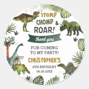 Cool Dinosaurs Jurassic Boy Birthday Party Favour  Classic Round Sticker