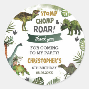 Cool Dinosaurs Jurassic Boy Birthday Party Favour  Classic Round Sticker