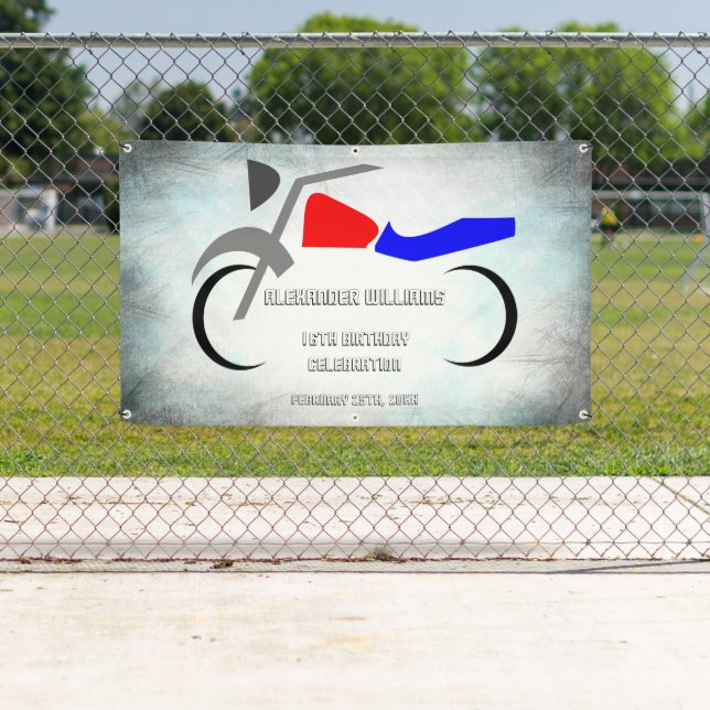 Cool Dirt Bike Masculine 16th Birthday  Banner (Insitu)