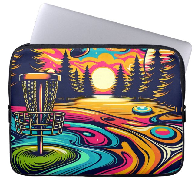 Cool Disc Golf Course at Sunset Laptop Sleeve (Front)
