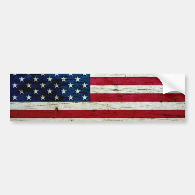 Cool Distressed American Flag Wood Rustic Bumper Sticker (Front)