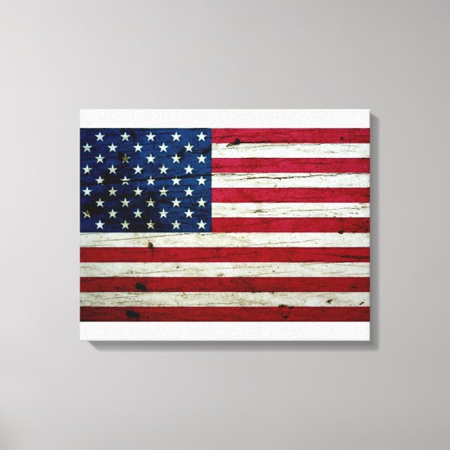 Cool Distressed American Flag Wood Rustic Canvas Print (Front)