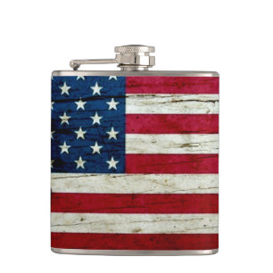 Cool Distressed American Flag Wood Rustic Hip Flask