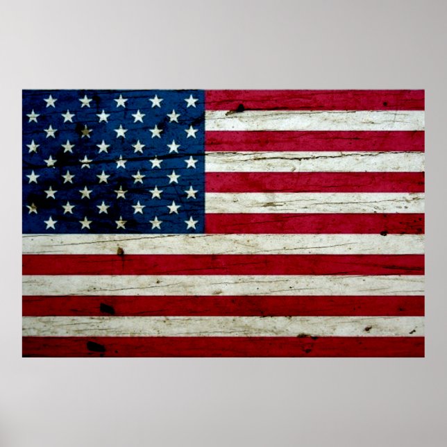 Cool Distressed American Flag Wood Rustic Poster (Front)