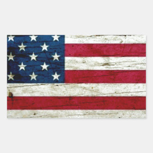 Cool Distressed American Flag Wood Rustic Rectangular Sticker