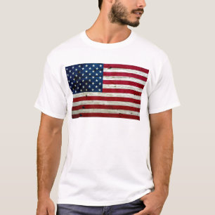 Cool Distressed American Flag Wood Rustic T-Shirt