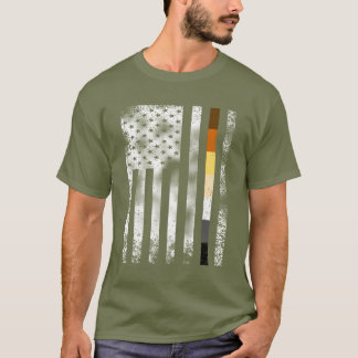 Cool Distressed Bear Pride On White American Flag T-Shirt